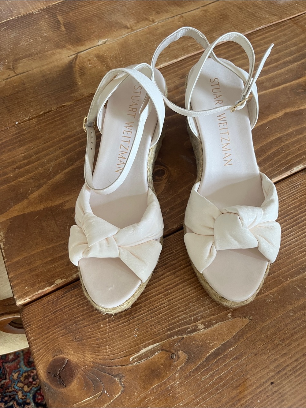 Stuart Weitzman Ivory Knotted Espadrille Wedge Sandals 9 worn once